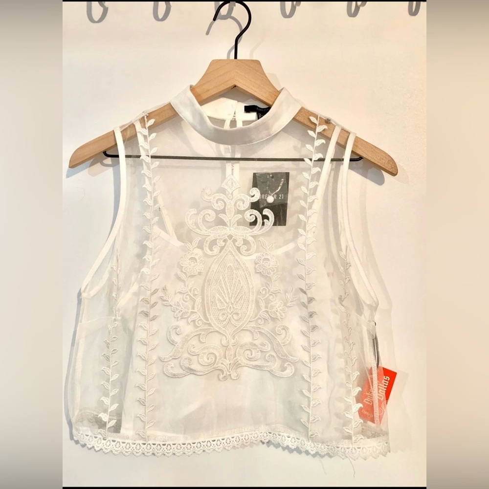 Forever 21 Sheer White Embroidered Blouse